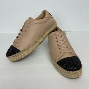 Kendall & Kylie Size 7.5 Tan Leather Chunky Sneakers Black Sparkly Espadrille